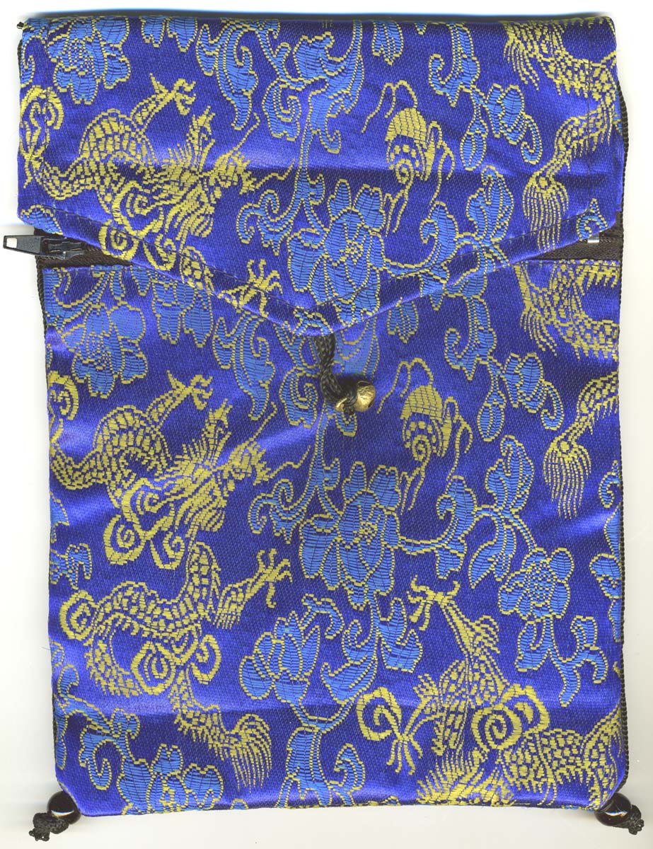 TAROT BAG IN BLUE SILK DRAGON BROCADE WITH FLAP